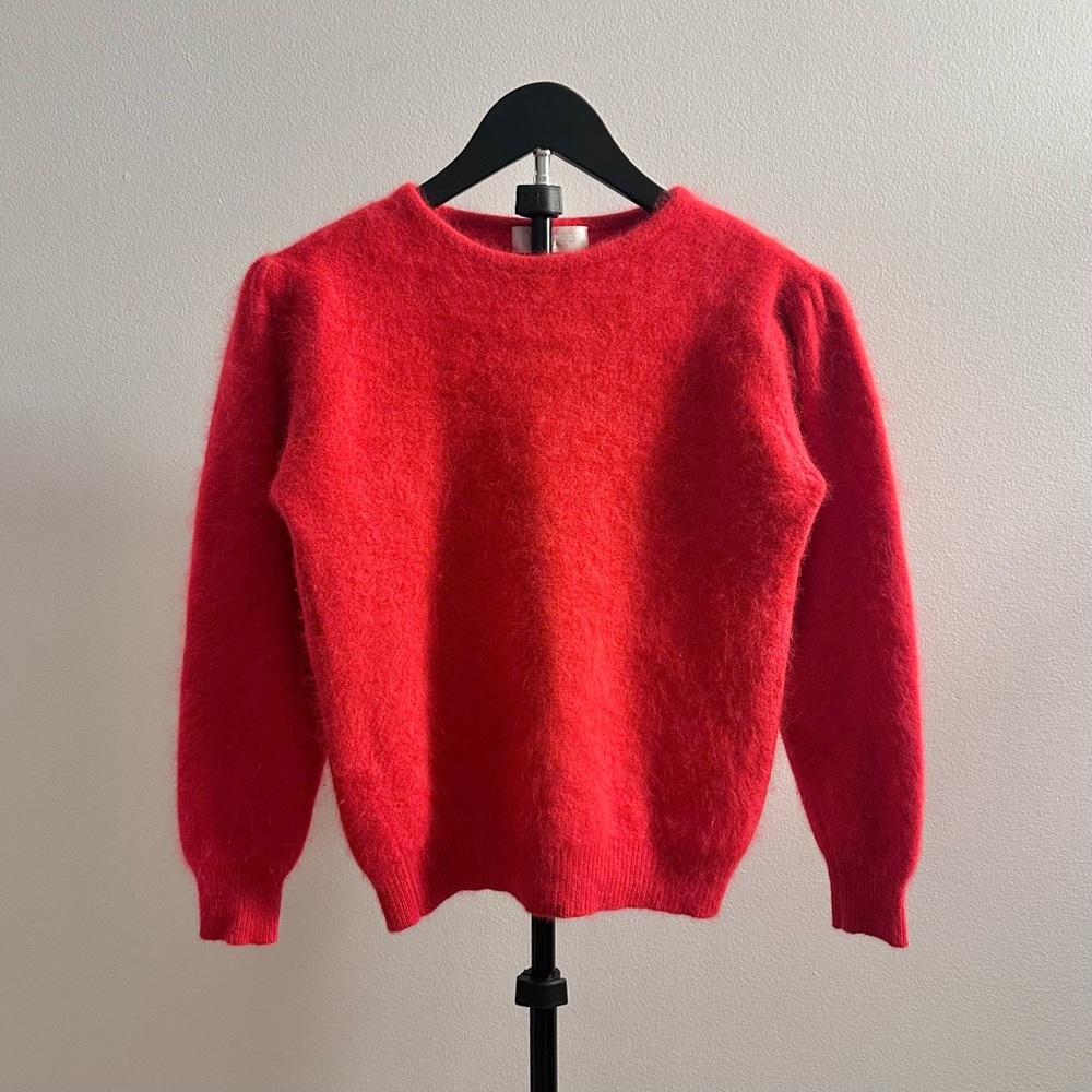 Vintage King Sheep Red Angora Rabbit Hair Fuzzy Crew Neck Sweater Size S(?)